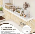 12 Inch Deep Floating Shelves | 55 Inch White Floating Shelves | 55" W x 12" D Rustic Wood Shelves for Wall | Deep White Shel