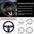 PU Leather Steering Wheel Cover 14.5-15 Inch, Carbon Fiber Style Grip, Non-Slip & Breathable, Universal for Sedan SUV Truck