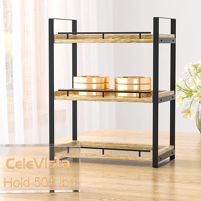 Bathroom Counter Organizer, 3 Tier Wood Countertop Shelf for Vanity, Skincare, Makeup, Kitchen Coffee and Sink Storage, with 