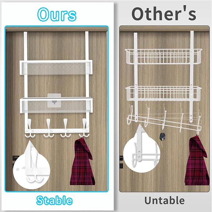 Kaiferty Over The Door Hooks Organizer,Coat Rack with 12 Hooks and 2 Mesh Baskets,Back of Door Storage Organizer for Bathroom