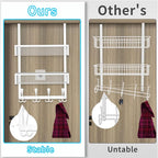 Kaiferty Over The Door Hooks Organizer,Coat Rack with 12 Hooks and 2 Mesh Baskets,Back of Door Storage Organizer for Bathroom