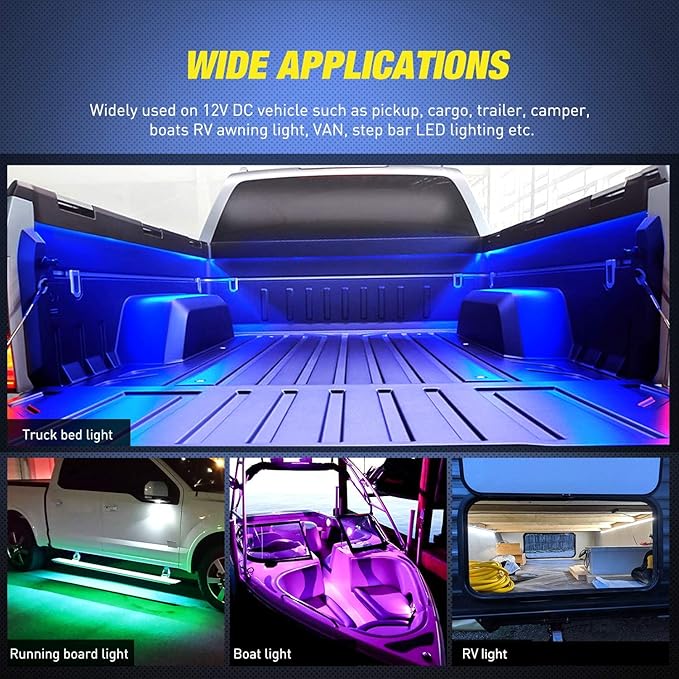 Nilight 3PCS 60 Inch RGB Truck Bed Light Strip Kit 270 LED Neon Accent LED with RF Remote On Off Switch Splitter Extension Cable for Cargo Pickup Truck Camper RV SUV Boat