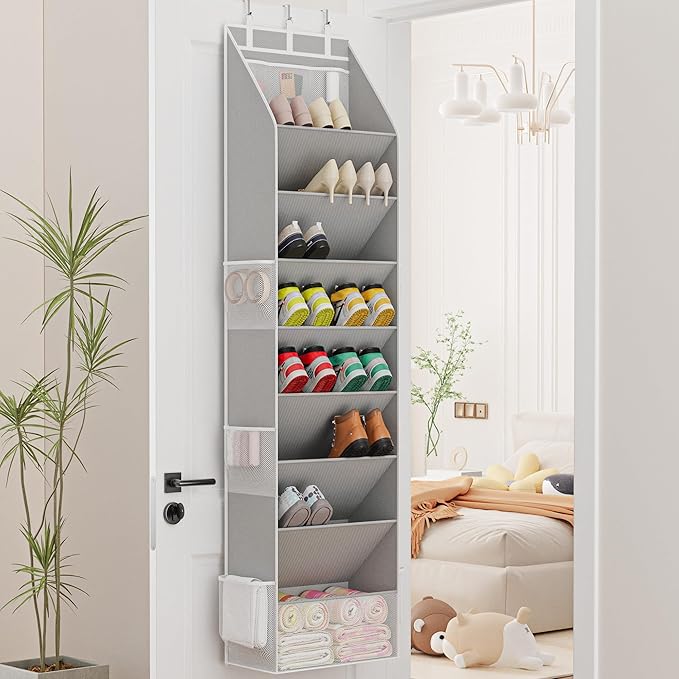 Criusia Shoe Organizer, Over the Door Shoe Organizer, Hanging Closet Shoe Storage with Large Deep Pockets, Fits 16–24 Pairs o