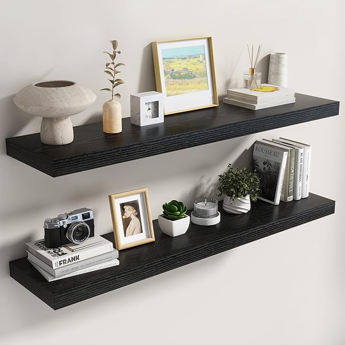 Dreamland Black Floating Shelves 48 Inch Long,8 Inch Deep Floating Shelves,48" W x 8" D Wall Shelves for Bedroom,Living Room,