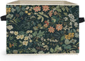 Dark Green Floral Botanical Storage Box Bins, Rustic Cottagecore Nature Flower Collapsible Storage Basket Organizer for Bedro