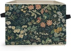 Dark Green Floral Botanical Storage Box Bins, Rustic Cottagecore Nature Flower Collapsible Storage Basket Organizer for Bedro