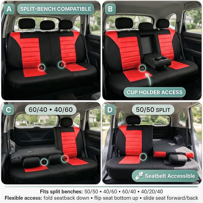 FH Group Automotive Car Seat Covers Rear Set Premium 3D Air Mesh Seat Covers, Airbag Compatible and Split Bench Cover Univers
