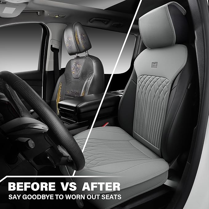 CAR PASS Car Seat Protector, 2 Pack Sideless Nappa Leather Seat Covers for Cars, All Season Waterproof Breathable Front Seats