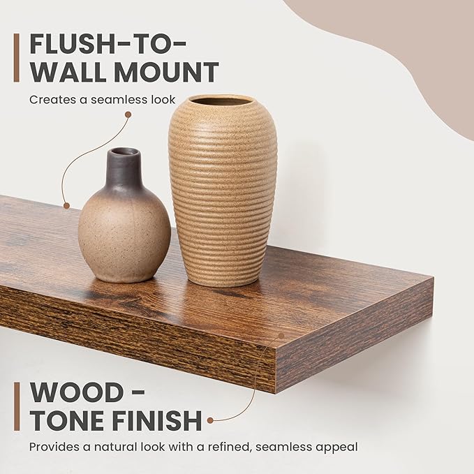 55 Inch Floating Shelves, 8 Inch Deep Floating Shelves for Wall, Hanging Shelf with Invisible Brackets, Deep Shelves for Bath