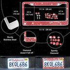 CAR PASS 30 PCS Bling Diamond Car Accessories Set for Women, Bling Steering Wheel Covers 15 Inch, Shining Rhinestone License Plate Frame, Sparkly Phone Holder, Cute Interior Set Decorations, Red