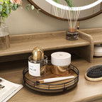 Acacia Wood 9" Bathroom Vanity Tray Turntable, Farmhouse Round Bathroom Countertop Organizer for Soap Perfume, Rotating Organ