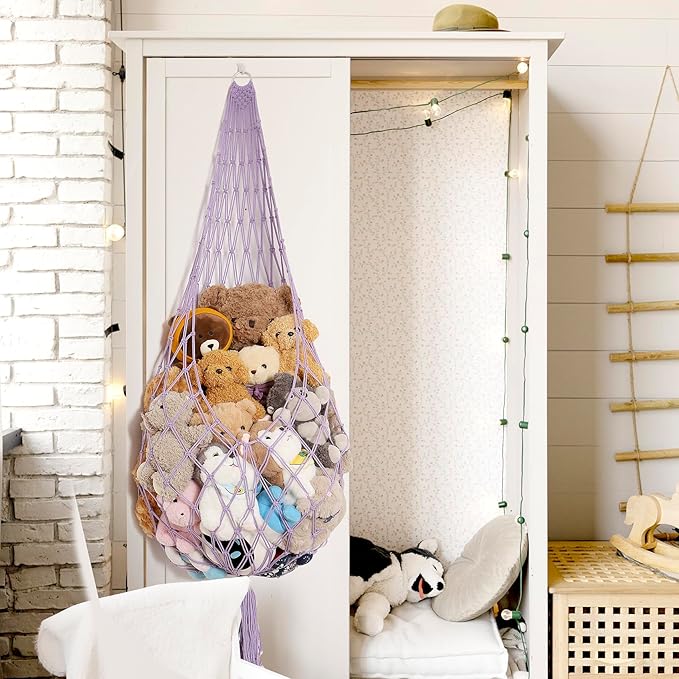 Amdermi Upgrade Stuffed Animal Hammock Corner or Wall Hanging Net for Stuffy Animal Storage Macrame Toy Display Over Door Toy