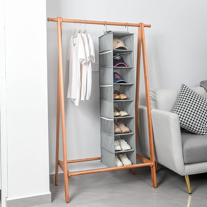 Berdeng Hanging Shoe Organizer for Closet with Side Mesh Pockets，Hat Racks for Baseball Caps，Shoe and Hat Holder & Storage，8-