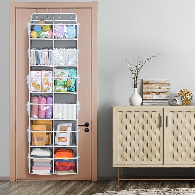 Univivi Over the Door Organizer, 6 Tiers Behind Door Storage with Clear Deep Pockets Hanging Organizer for Closet, Bedroom, N