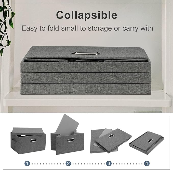 Graciadeco Medium 15" 21 Quart Collapsible Stackable Storage Bins with Lids, 1 Pack Gray Foldable Fabric Closet Storage Boxes