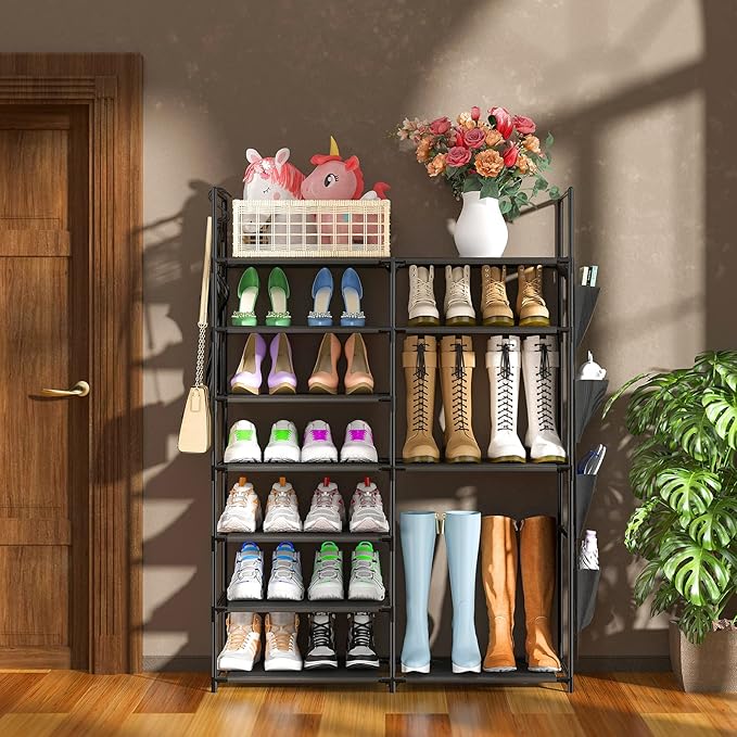 Kottwca 7 Tiers Shoe Rack Metal Shoe Organizer for Entryway Closet, 24-28 Pairs Stackable Shoe and Boots Shelf Storage Cabine