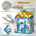 BALEINE 2Pk Insulated Reusable Grocery Bags, Collapsible Cooler Bag for Groceries, Heavy Duty Large Insulated Bag (16''x9''x13'', Island Breeze)