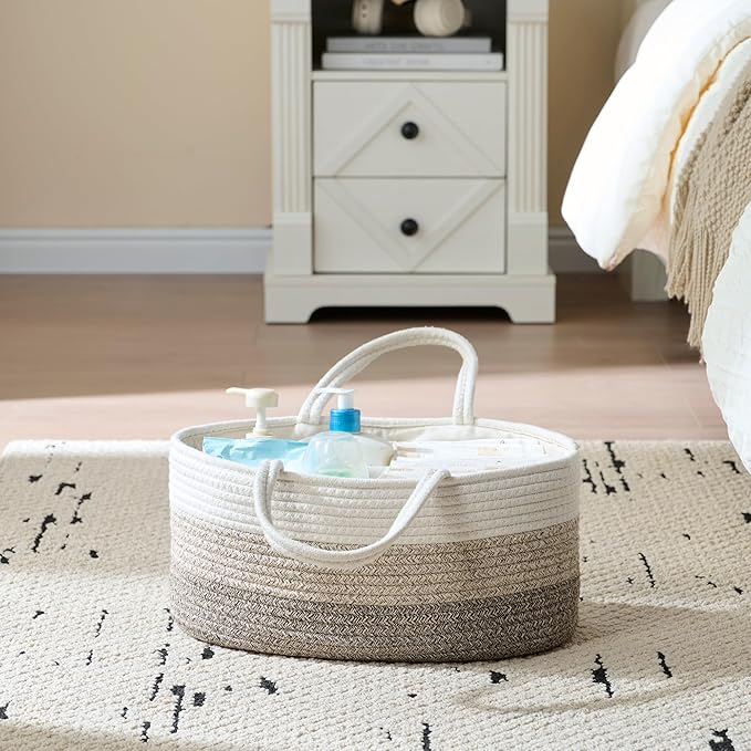 luxury little Diaper Caddy Organizer, Large Cotton Rope Nursery Baby Basket, Changing Table Organizer for Baby Diaper Storage