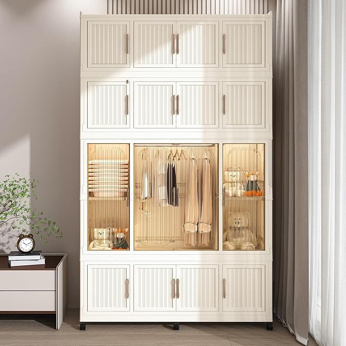 Montary Portable Wardrobe Kids Closet Storage Organizer for Clothes, Children's Wardrobe Closet with 17 Magnetic Doors-17 Cub