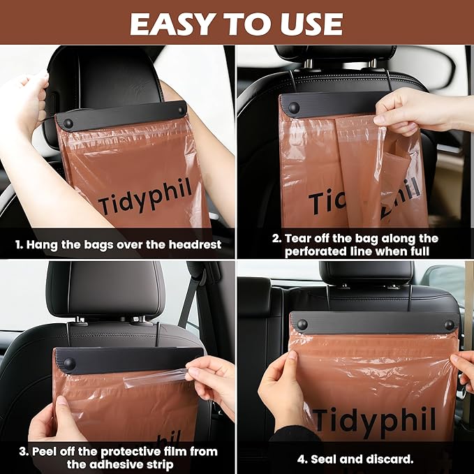 150 PCS Disposable Car Trash Bags Hanging, Leak-proof, Odor Seal. 2 Gallon Car Garbage Bags, Big Capacity. Independent of Car Trash Can, Easy Stick-On Car trash Bin for Car, SUV, Truck, Stroller.Brown