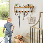 Coat Rack Wall Mount with Shelf, 27.5" Entryway Wall Hanging Shelf, Coat and Key Hanger with 10 Dual Hooks, Mail Organizer an