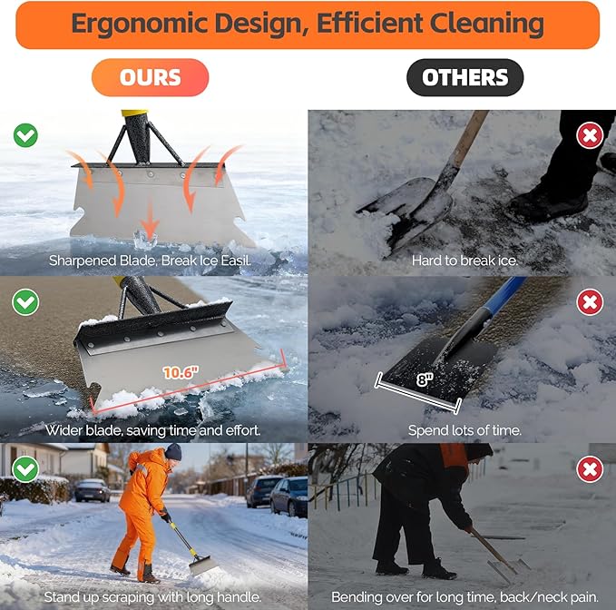 Garden Shovel, Weeding Tool, Multifunctional Garden Cleaning Shovels, 72 Inch Floor Scraper Long Handle, Heavy Duty Metal Flat Spade Shovel for Lawn Edging, Crack Weeder, Ice Chopper, Snow Shovel