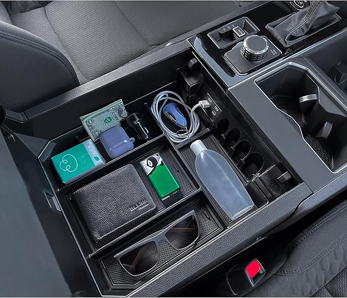 TOPINSTALL 2026 Full Size Console Organizer Compatible with 2022-2026 Toyota Tundra/Sequoia 2023-2026, Plastic Armrest Storage Box Tray with Non-Slip Inserts (Not for the Console with Safe)