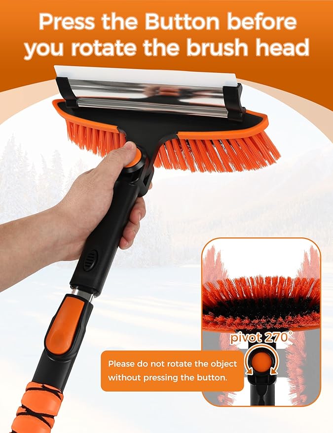 57" Extendable Ice Scrapers for Car Windshield 2-in-1 Snow Brush for Car Snow Scraper for Car Snow Scraper and Drush with Ergonomic Foam Grip for Cars, Trucks, SUVs with 360� Pivoting Brush Head