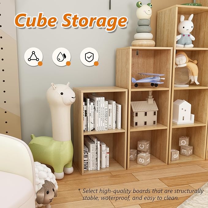 2 Cube Storage Organizer,Wooden 2-Tier Open Shelf Bookshelf,Versatile Storage Cubes for Living Room，Bedroom,Home Office, (Oak