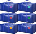 6 Pack Moving Bags with Full-Open Side Zipper, Extra Large 93L Heavy Duty Waterproof Foldable Storage Totes for College Dorm,