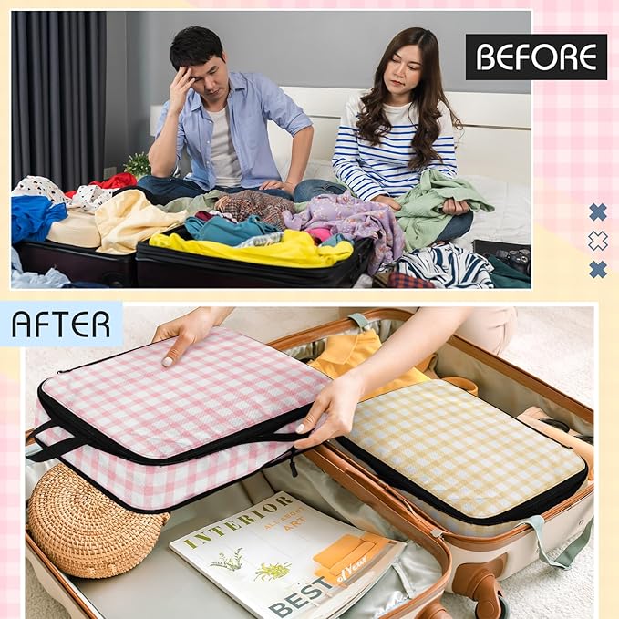 5 Pack Compression Packing Cubes for Travel Space Saving Cubes Luggage Organizer for Suitcase(Plaid,L)