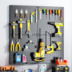 Peg Board, 68PCS Heavy Duty Metal Pegboard with Hooks, 4 Pack Black Peg Board Panels, 50lbs Load Capacity Each, Pegboard Wall