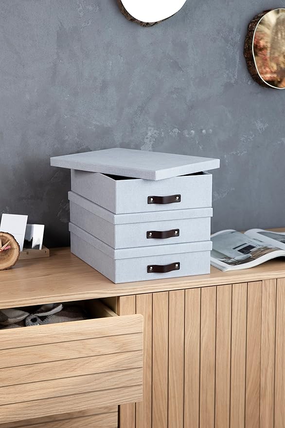 Bigso Oskar Canvas Fiberboard Document Letter Box | File Organizer Document Box for Important Paperwork | Document Storage Bo