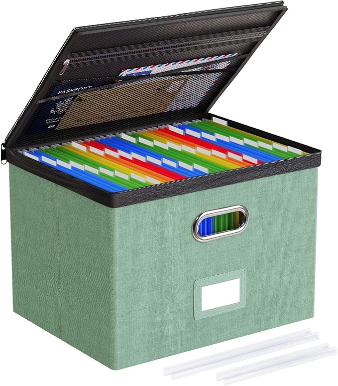 Oterri 1 Pack Large File Organizer Boxes with Lids, File Box with Mesh Pockets, Document Organizer Box for Letter/Legal Size 