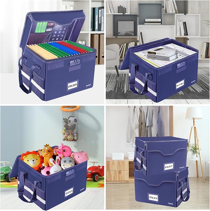 DocSafe Fireproof Document Box with Lock, File Storage Organizer with Mesh Pockets, Collapsible Portable File Box Home Office