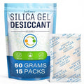 LotFancy Silica Gel Packets 50 Gram 15 Pack, Rechargeable Desiccant Packs with Color Indicator, Moisture Absorber for Gun Saf