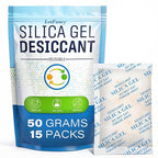 LotFancy Silica Gel Packets 50 Gram 15 Pack, Rechargeable Desiccant Packs with Color Indicator, Moisture Absorber for Gun Saf