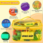 Tesuko 6 Pack Clear Toy Storage Bag with Name Tag& Manual Pocket, Waterproof Transparent PVC Toy Organizer Case for Lego Bric