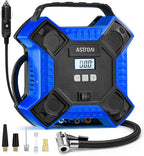 AstroAI Air Compressor Tire Inflator Portable Air Pump for Car Tires, 12V DC Integrated Metal Structure Tire Pump 160PSI with LED Light for Cars, Bicycles, Motorcycles, and Other Inflatables(Blue)