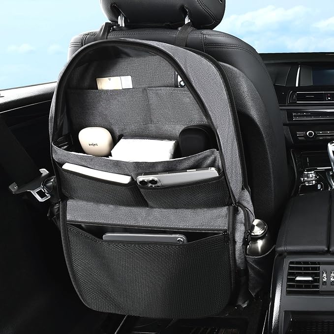 Coverado Backseat Car Organizer, Heavy-Duty Durable Dual-Way Use Car Back Seat Organizer Waterproof with Reinforced Pockets, Zipper Closure Design, Protect Valuables from Spills, Keeps Car Tidy