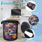 Skull Flowers Laundry Basket Collapsible Laundry Hamper Clothes Toy Storage Bin for Bathroom Bedroom Room Decor 16" X 20.8"