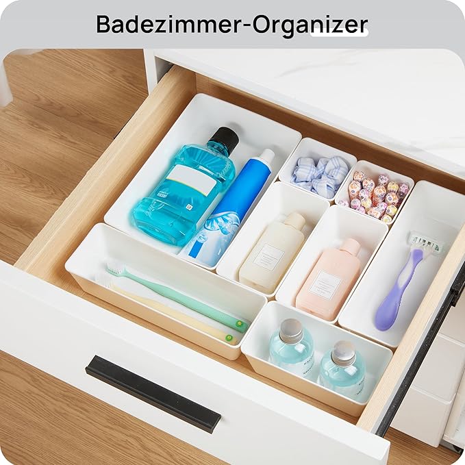 Vtopmart 25 PCS Plastic Drawer Organizers Set, 4-Size Versatile Bathroom and Vanity Drawer Organizer Trays, Storage Bins for 