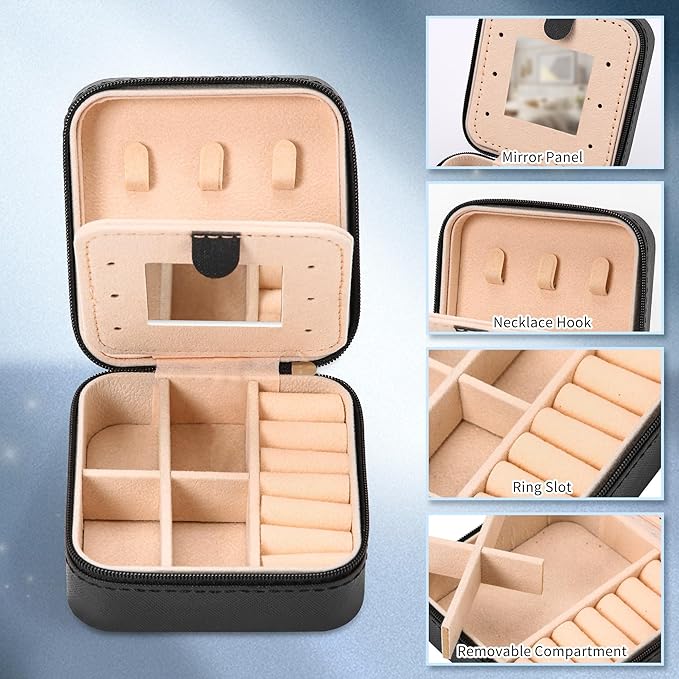 Neveika Jewelry Box with Mirror,Small Jewelry Organizer Box，Travel Jewelry Case for Women，Gift Jewelry Boxes for Female Girls
