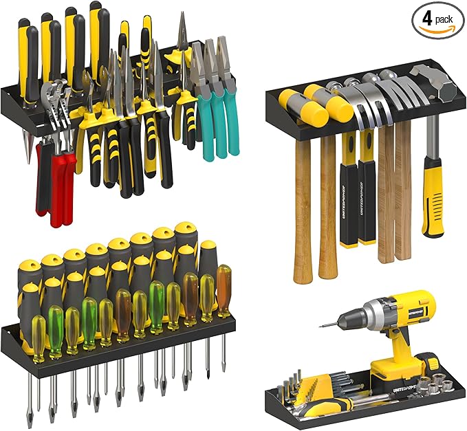 UNITEDPOWER Wall Mount Hand Tool Storage Set, Screwdriver Organizer, Pliers Holder, Hammer Rack, Metal Hardware Tray for Gara