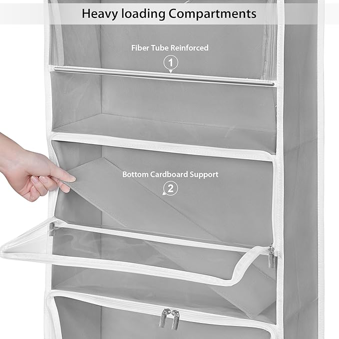 Univivi Hanging Yarn Storage Organizer with 5 Zipper Closure Compartments, Large Capacity Knitting Organizer Storage, Over th