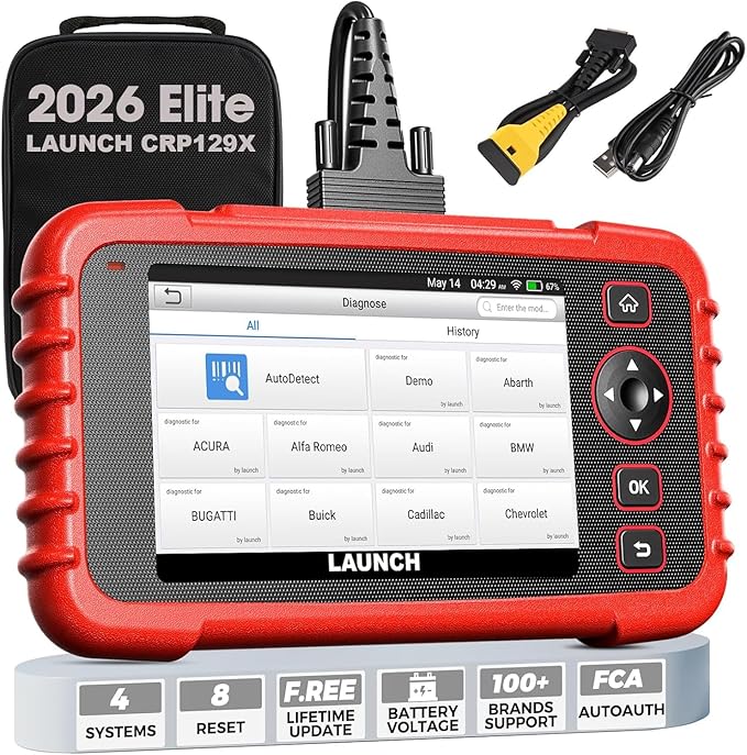 LAUNCH CRP129X OBD2 Scanner, 2026 Elite Lifetime Free Update Scan Tool, 8 Reset, Injector Coding, ABS/SRS/TCM/Engine System