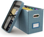 Oterri File Organizer Box with Lid, Hanging Filing File Box with Mesh Pocket, Document Organizer Box for Letter Files, Portab
