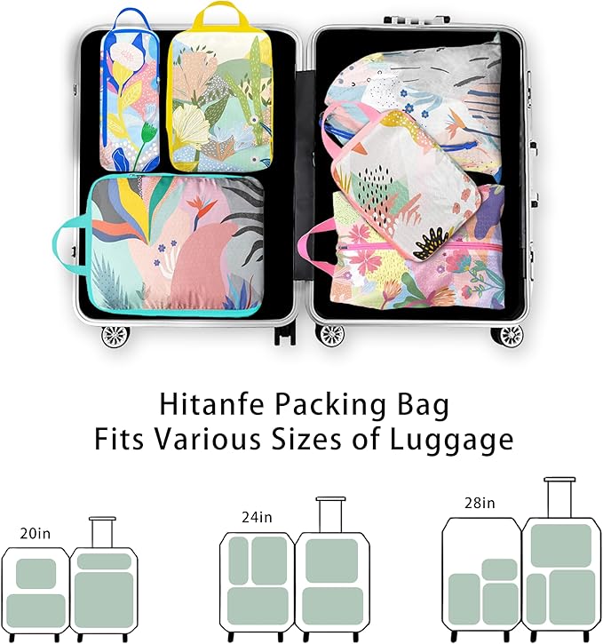6 Pcs Compression Packing Cubes, Packing Cubes for Travel, Waterproof Luggage Organizer Bags Set, Cute Packaging Cubes for Wo