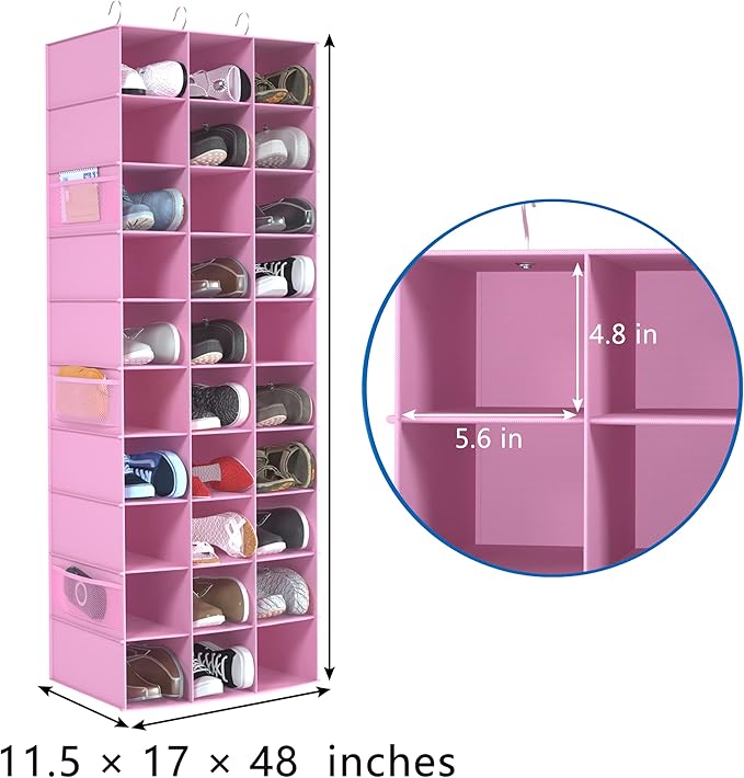 coastal rose Hanging Shoe Organizer for Closet, 30 Sections Hanging Closet Organizers and Storage Shelves Space Saving Shoe R
