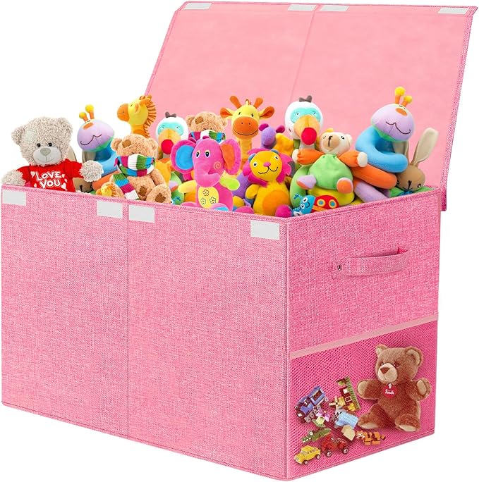 Large Toy Storage Box with Lid Upgraded Toy Chest Organizer with Removable PP Divider Foldable Toy Bin for Kids Boys Girls Li